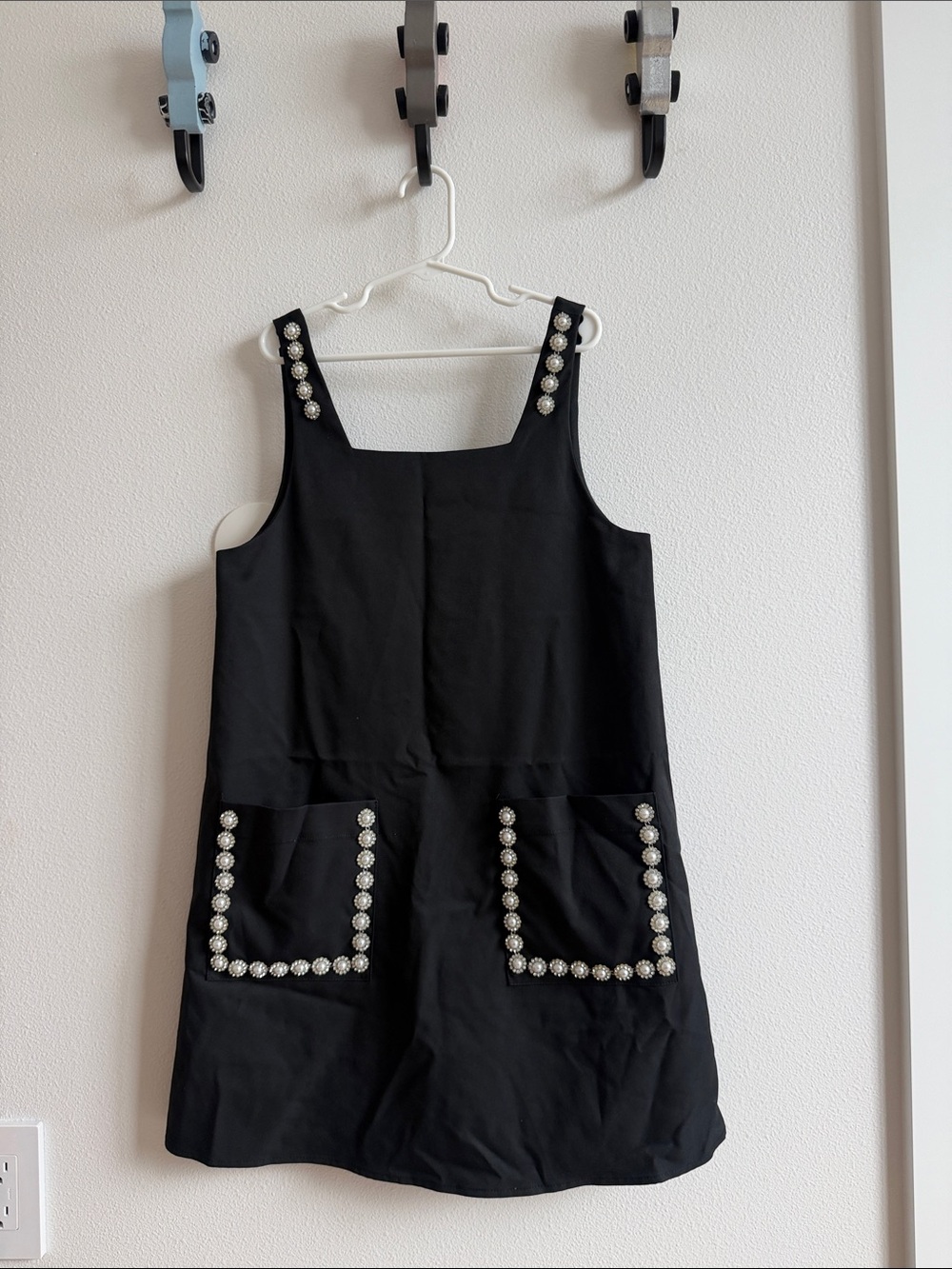 Zara Black Pinafore Dress with Crystal-Trim Pockets